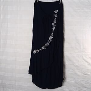 Love Tree‎ Long Blue Straight Skirt Faux Wrap Tiered Women's Large Embroidered
